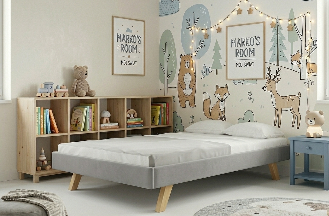 Łóżko Dziecięce Sofa Legs Texti - Minimalistyczne Tapicerowane Łóżko Rosnące Przypodłogowe Na Nóżkach