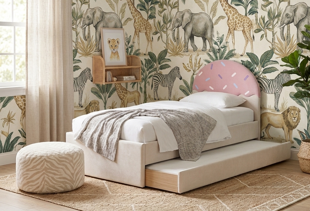 Łóżko Dziecięce Confetti Double Bed - Podwójne Łóżko Tapicerowane Z Wysuwaną Szufladą