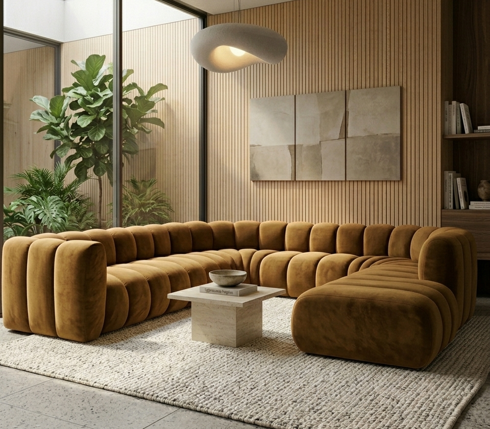 Sofa modułowa tapicerowana kształt "U" Arand SL+S+RS+S+RS+S+P