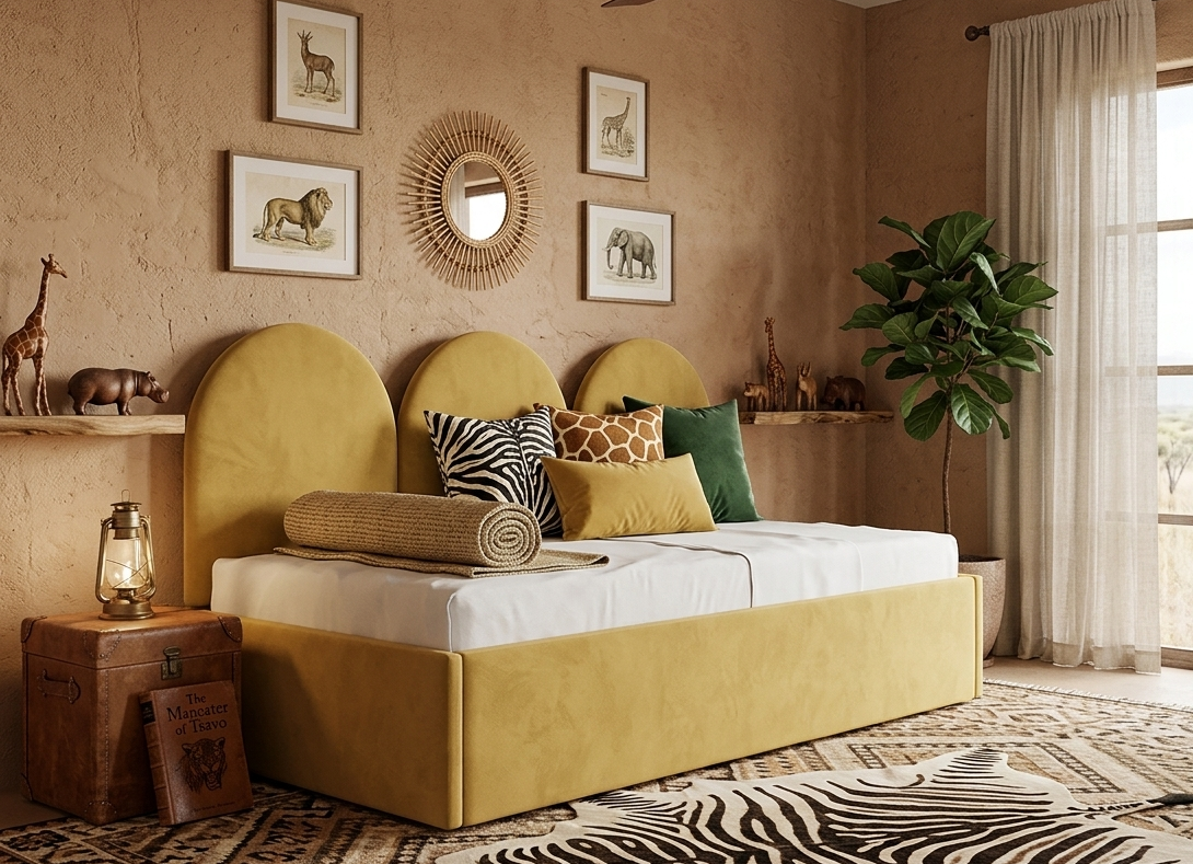 Młodzieżowe Łóżko Sofa Box Texti - Z Panelami Ściennymi i Pojemną Skrzynią
