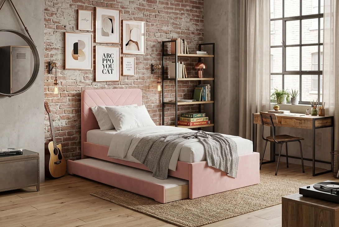 Łóżko Dziecięce Double Bed Stitch - Podwójne Łóżko Tapicerowane Z Wysuwaną Szufladą Spania