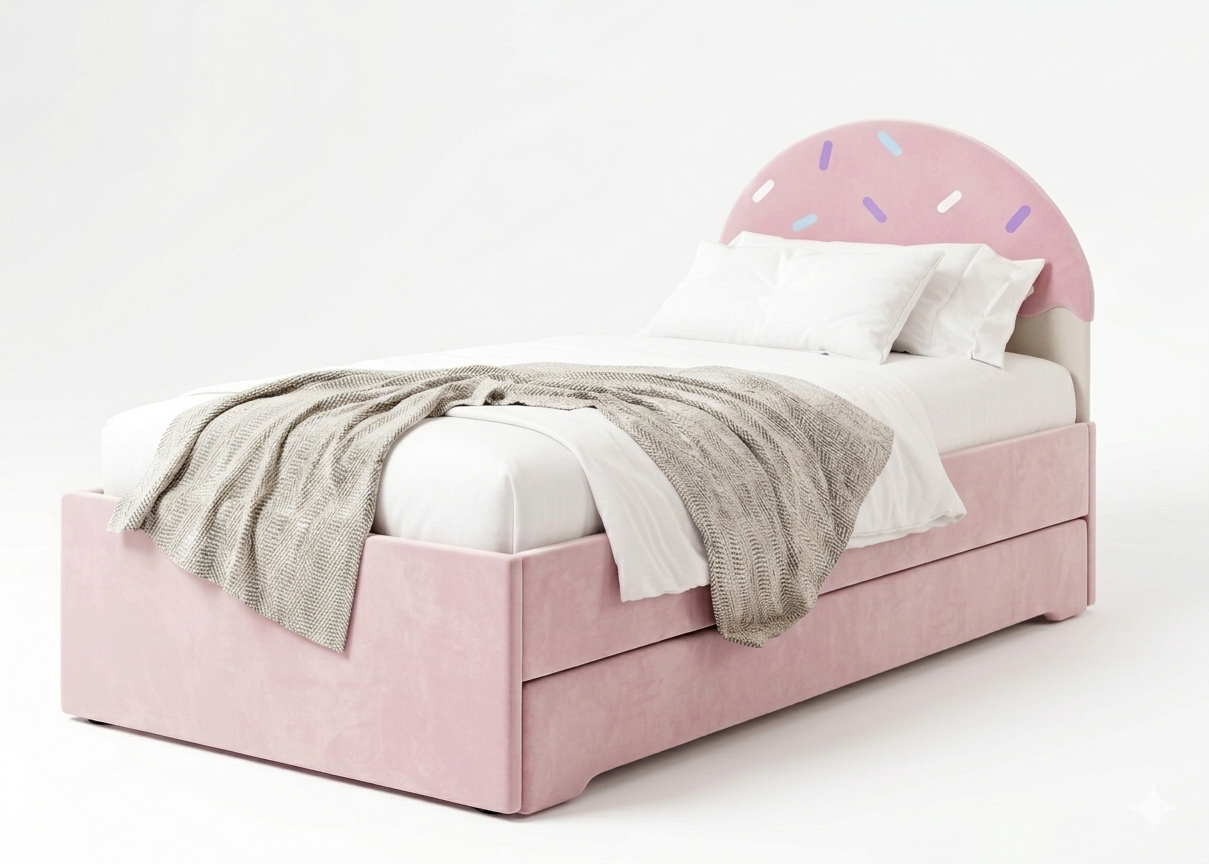 Łóżko Dziecięce Confetti Double Bed - Podwójne Łóżko Tapicerowane Z Wysuwaną Szufladą