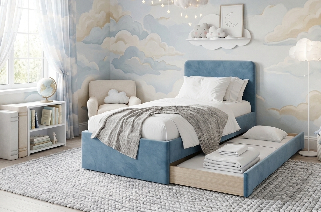 Łóżko Dziecięce Double Bed Redu - Podwójne Łóżko Tapicerowane Z Wysuwaną Szufladą Spania