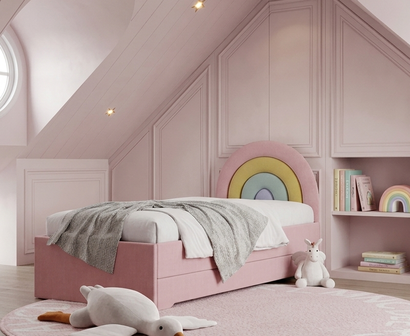 Łóżko Dziecięce Tęcza Double Bed - Podwójne Łóżko Tapicerowane Z Wysuwaną Szufladą Spania
