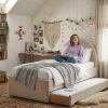 Łóżko Dziecięce Double Bed Pille - Podwójne Łóżko Tapicerowane Z Wysuwaną Szufladą Spania
