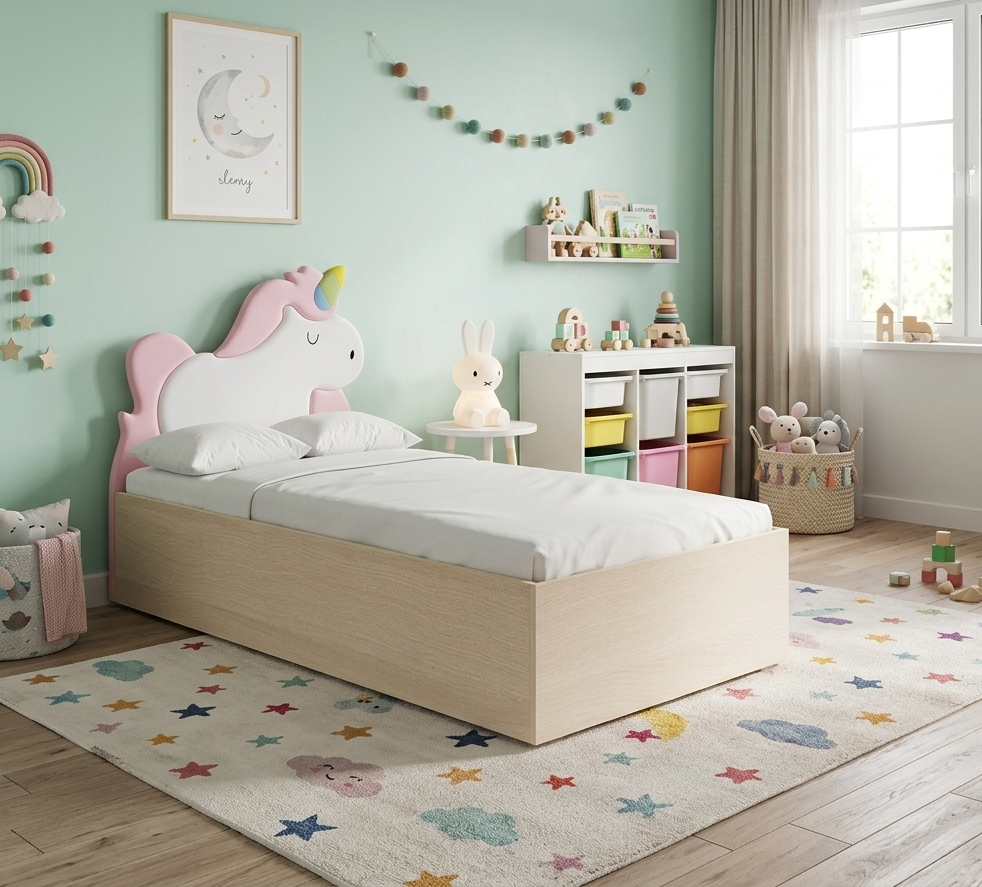 Łóżko Dziecięce Unicorn Box Basic - Łóżko Z Pojemnikiem I Zagłówkiem W Kształcie Jednorożca