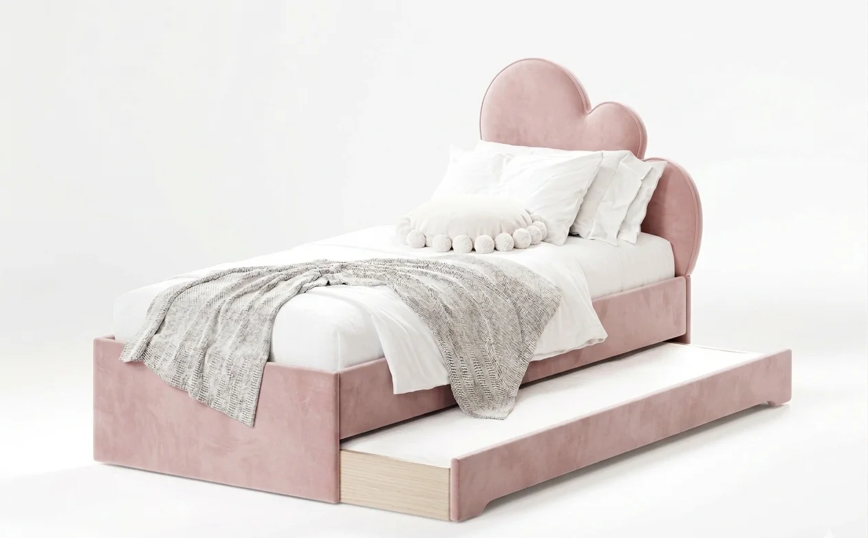Łóżko Dziecięce Double Bed Chmurka - Podwójne Łóżko Tapicerowane Z Wysuwaną Szufladą Spania