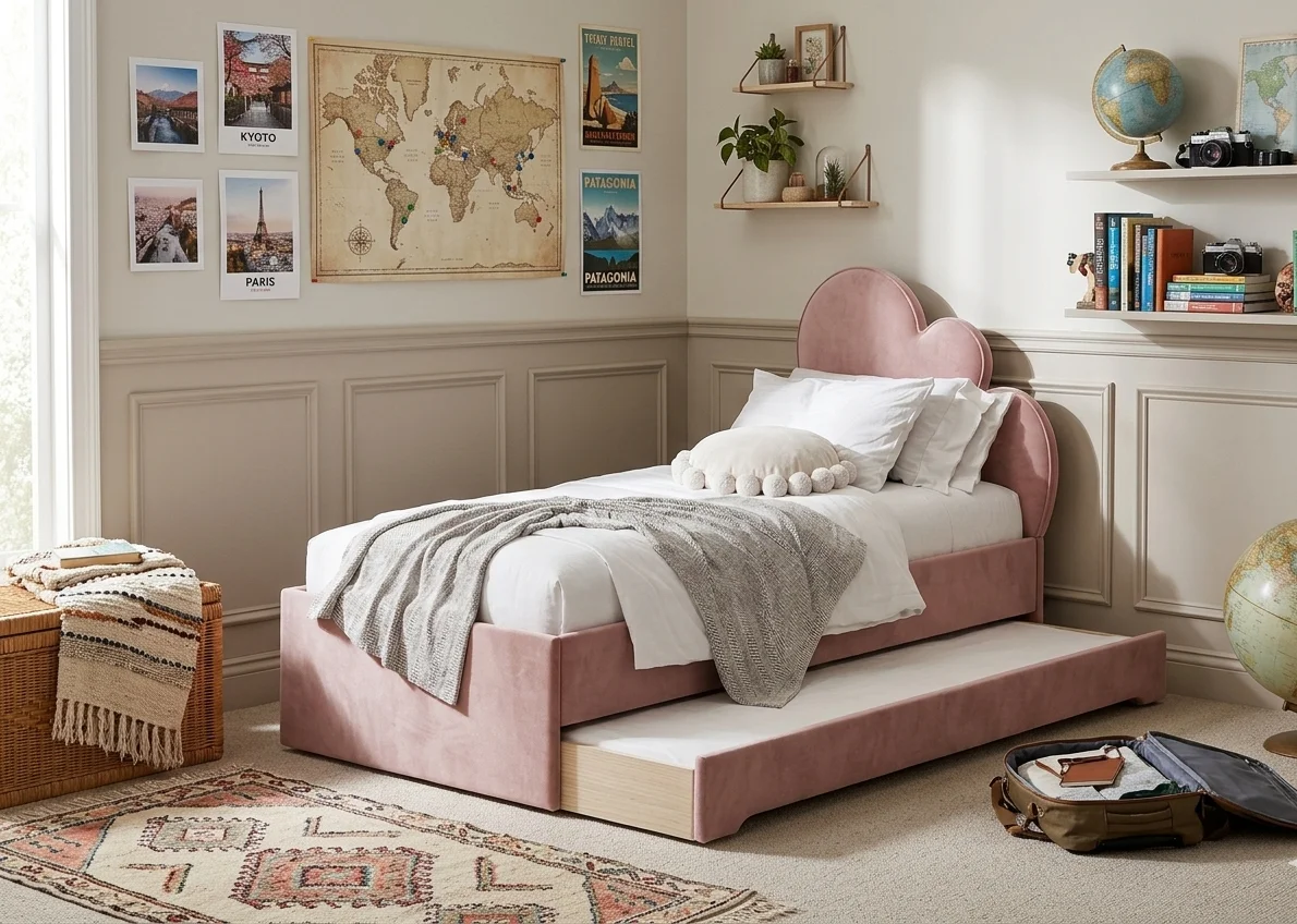 Łóżko Dziecięce Double Bed Chmurka - Podwójne Łóżko Tapicerowane Z Wysuwaną Szufladą Spania