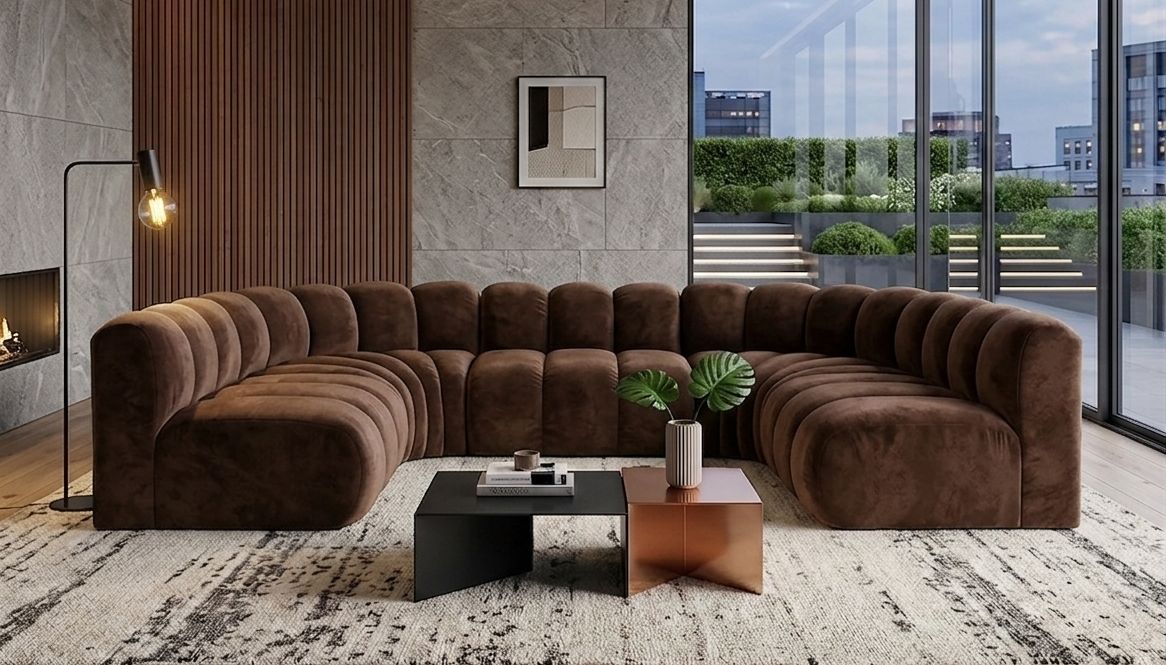 Sofa narożna modułowa tapicerowana kształt "U" Arand S+RS+S+RS+S