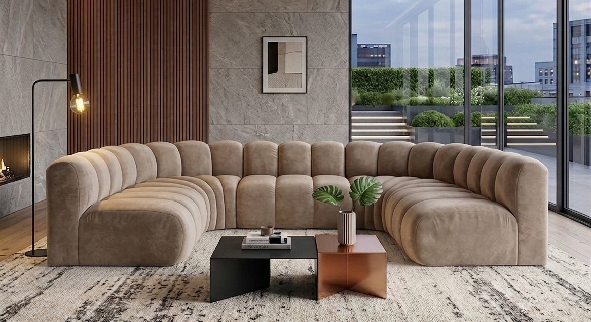 Sofa narożna modułowa tapicerowana kształt "U" Arand S+RS+S+RS+S