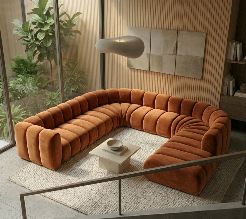 Sofa modułowa tapicerowana kształt "U" Arand SL+S+RS+S+RS+S+P