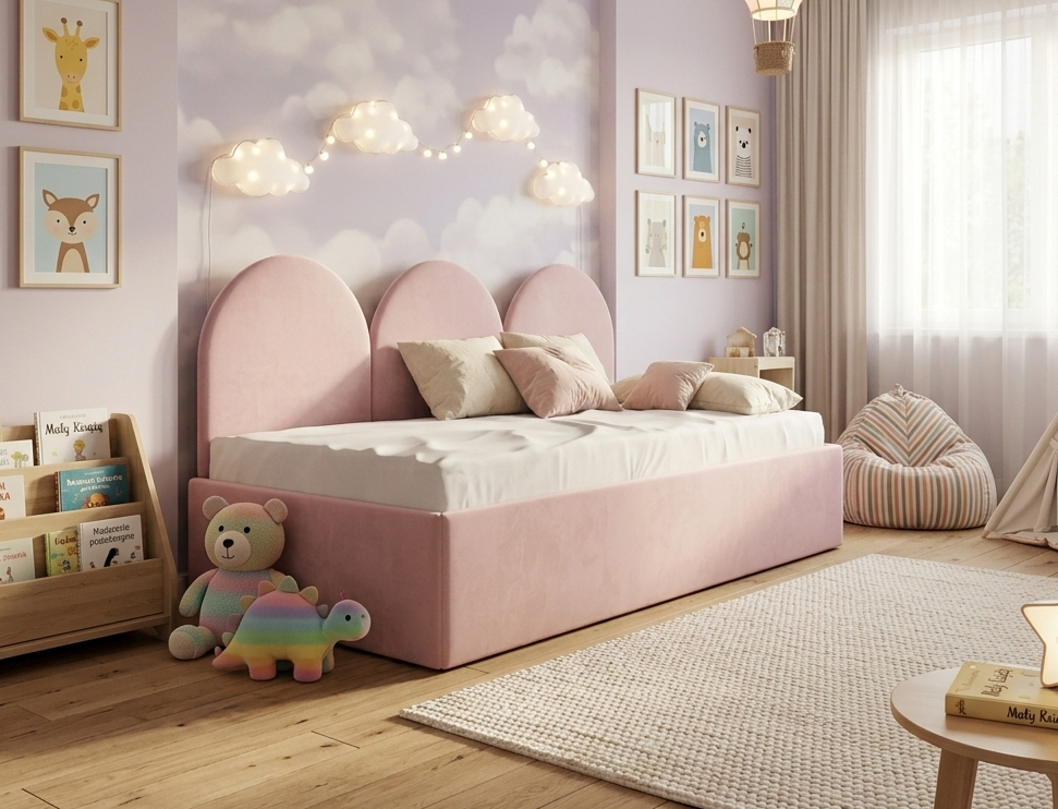 Młodzieżowe Łóżko Sofa Box Texti - Z Panelami Ściennymi i Pojemną Skrzynią