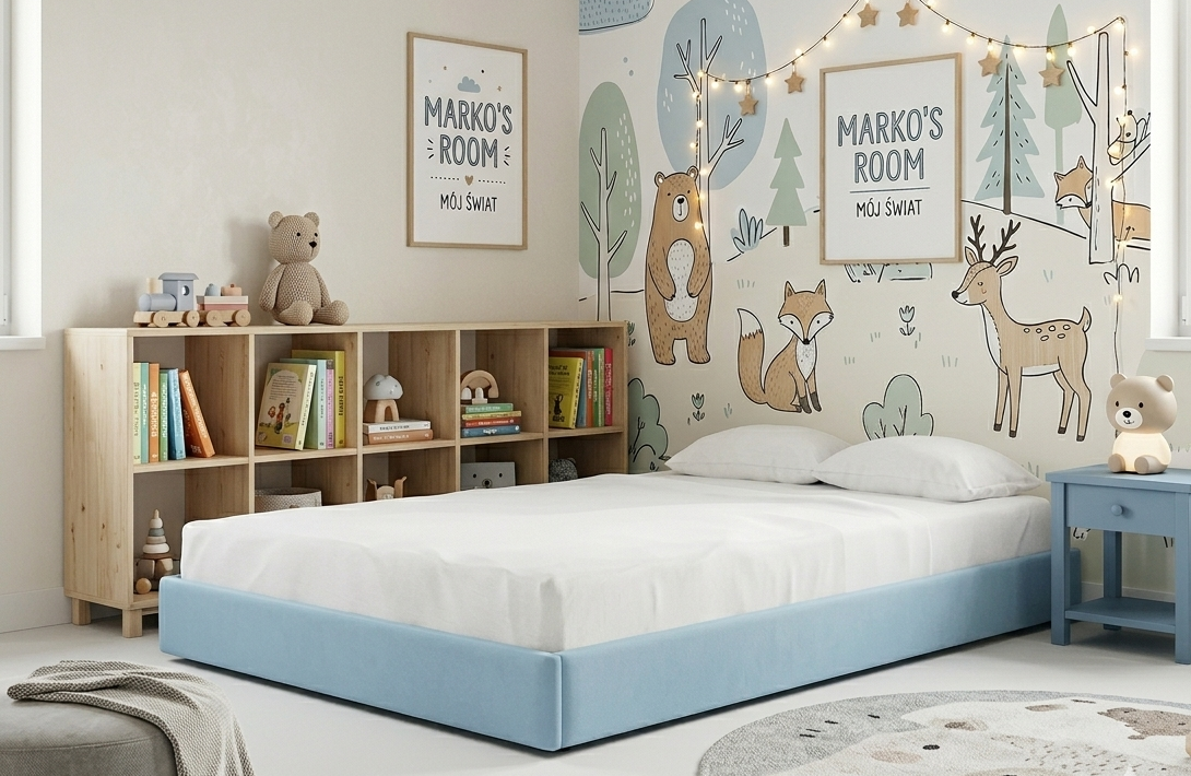 Łóżko Dziecięce Sofa Legs Texti - Minimalistyczne Tapicerowane Łóżko Rosnące Przypodłogowe Na Nóżkach