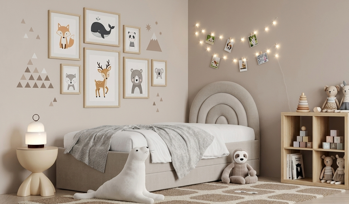 Łóżko Dziecięce Tęcza Double Bed - Podwójne Łóżko Tapicerowane Z Wysuwaną Szufladą Spania
