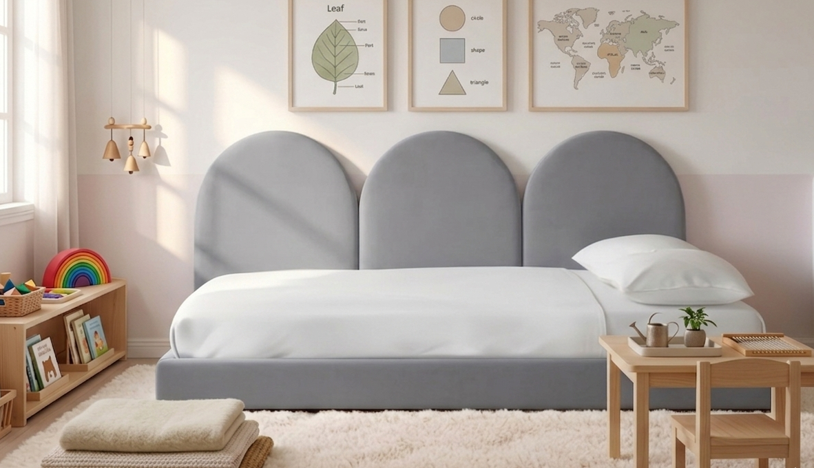 Rosnące Łóżko Dziecięce Sofa Legs Texti – Stylowa Sofa z Tapicerowanymi Panelami