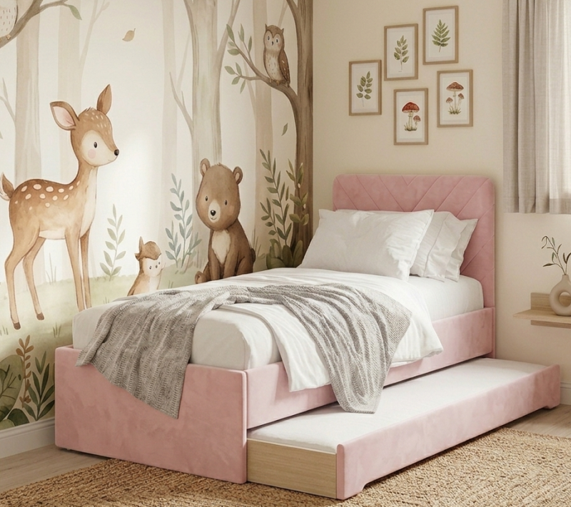 Łóżko Dziecięce Double Bed Stitch - Podwójne Łóżko Tapicerowane Z Wysuwaną Szufladą Spania