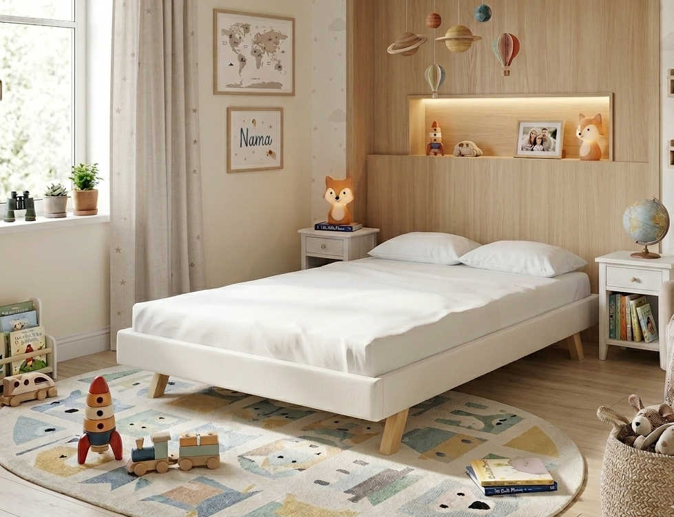 Łóżko Dziecięce Sofa Legs Texti - Minimalistyczne Tapicerowane Łóżko Rosnące Przypodłogowe Na Nóżkach