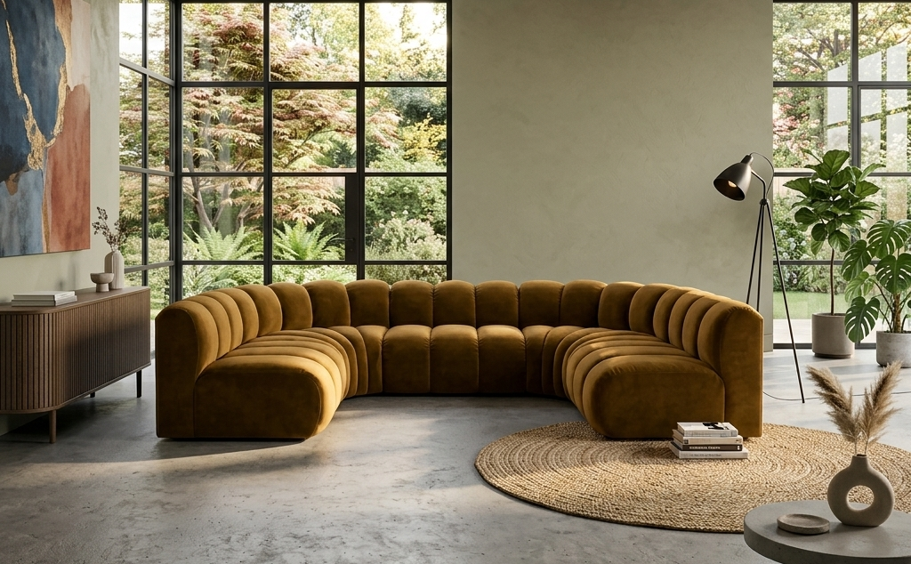 Sofa narożna modułowa tapicerowana kształt "U" Arand S+RS+S+RS+S