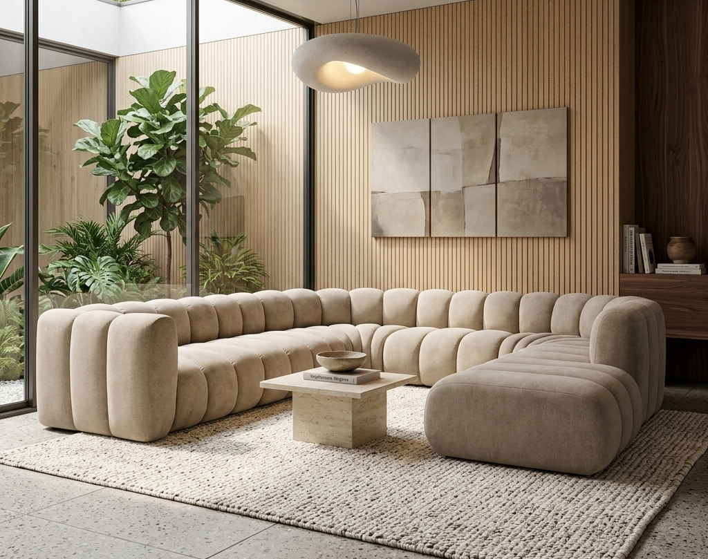Sofa modułowa tapicerowana kształt "U" Arand SL+S+RS+S+RS+S+P