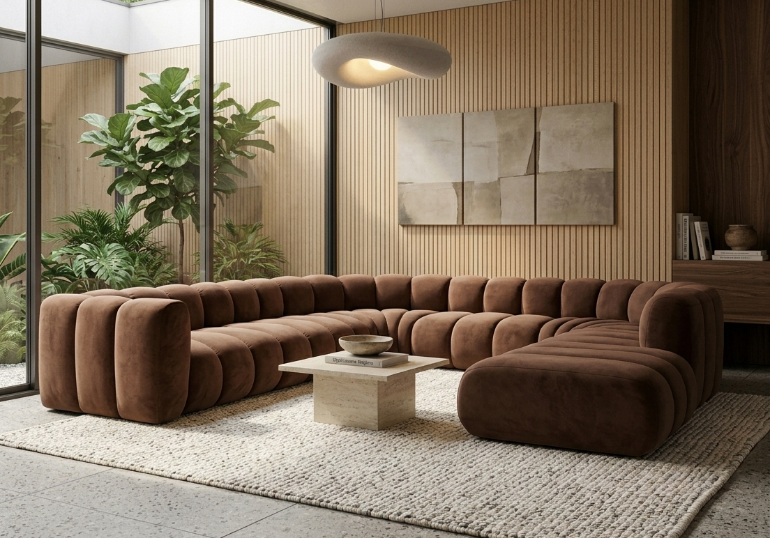 Sofa modułowa tapicerowana kształt "U" Arand SL+S+RS+S+RS+S+P