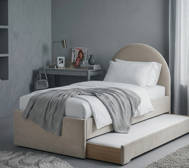 Łóżko Dziecięce Double Bed Pille - Podwójne Łóżko Tapicerowane Z Wysuwaną Szufladą Spania