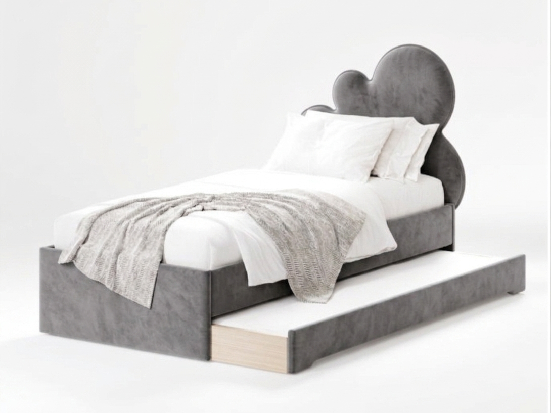 Łóżko Dziecięce Double Bed Chmurka - Podwójne Łóżko Tapicerowane Z Wysuwaną Szufladą Spania