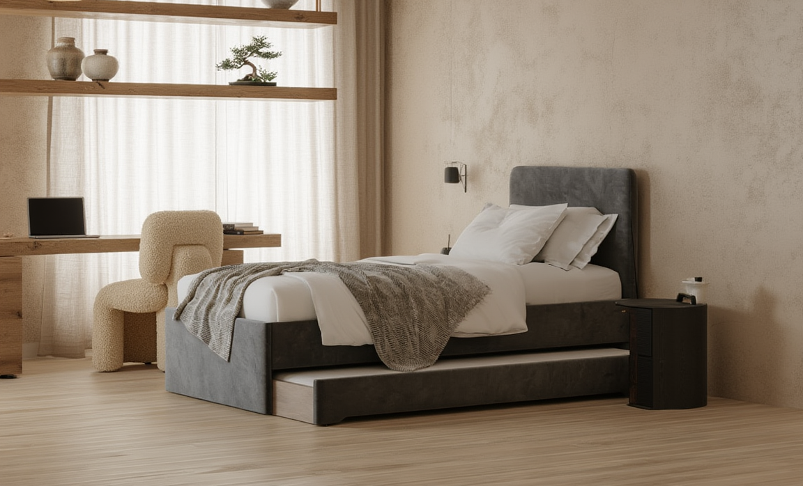 Łóżko Dziecięce Double Bed Redu - Podwójne Łóżko Tapicerowane Z Wysuwaną Szufladą Spania