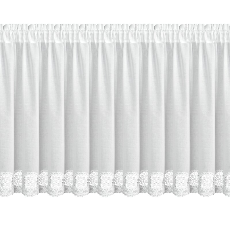 Firana gotowa Lila Zazdrostka biała 150 X 70 CM – z zielonym haftem