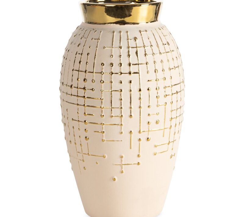 Wazon ceramiczny Kena (02) kremowy O 19 X 33 CM – na kwiaty i dekoracje
