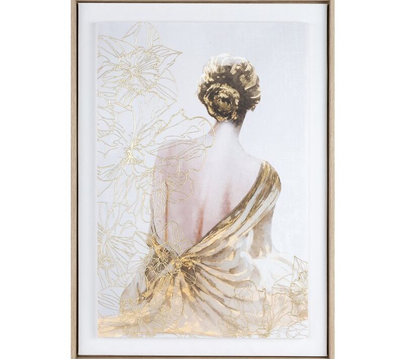 Obraz ręcznie malowany Kobieta i złoto kremowy 50 X 70 CM – ciepły nastrój