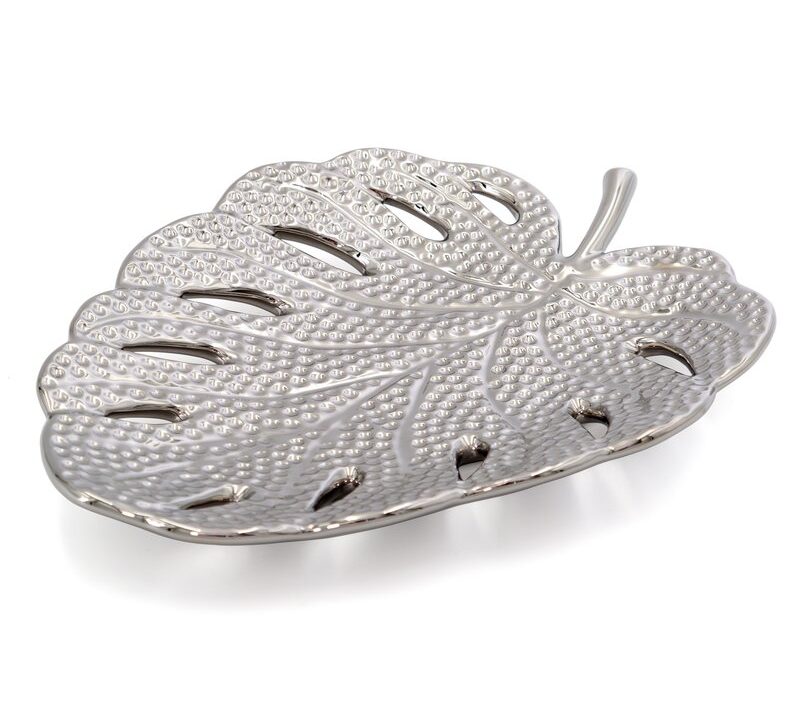 Patera ceramiczna KARLO (01) srebrna 25 X 19 X 4 CM – do biżuterii i dekoracji