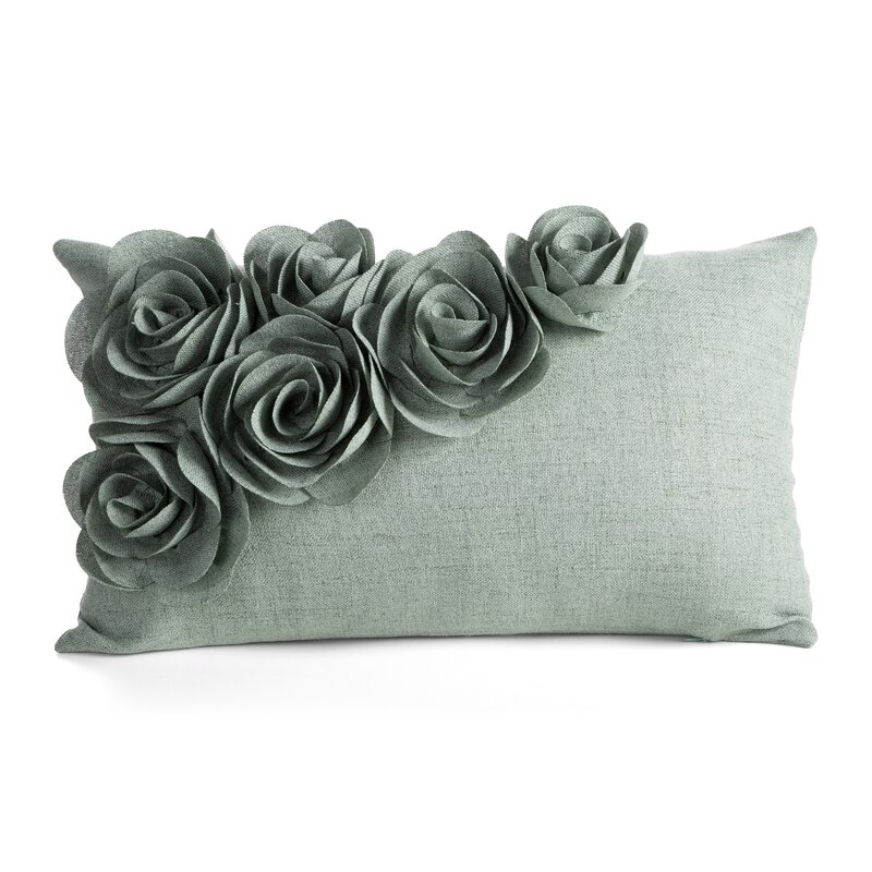 Poszewka Flores 7 zielona 30 X 50 cm – z trójwymiarowymi różami