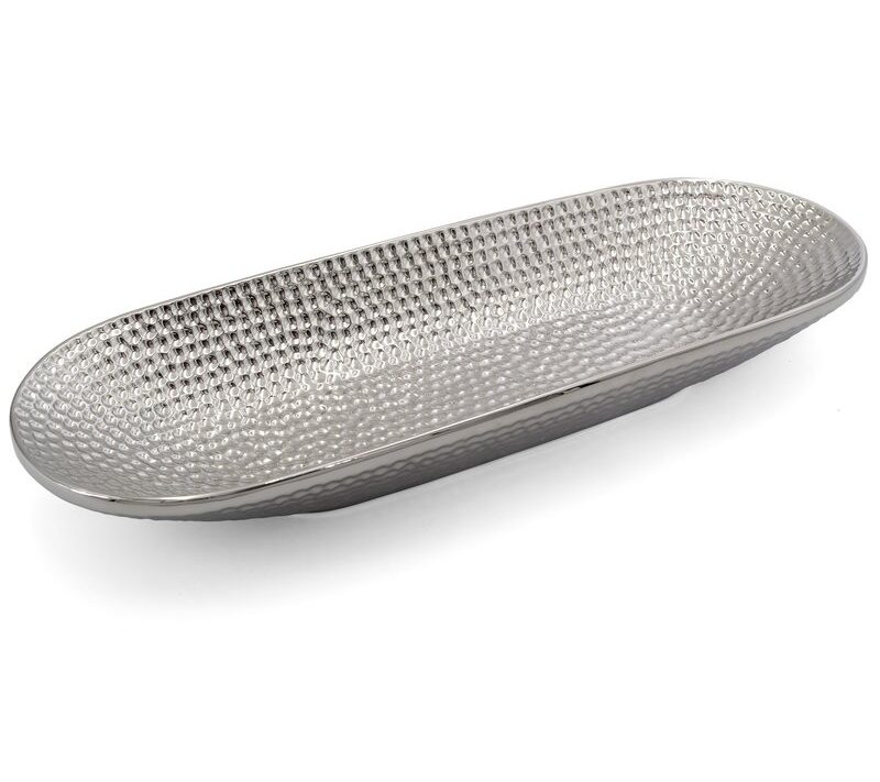 Patera dekoracyjna Greg srebrna 41 X 15 X 6 CM – na owoce i przekąski