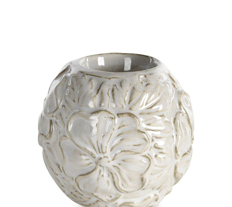 Świecznik ceramiczny Naira (01) kremowy O 10 X 10 cm – z kwiatowym wzorem