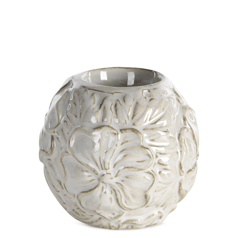 Świecznik ceramiczny Naira (01) kremowy O 10 X 10 cm – z kwiatowym wzorem
