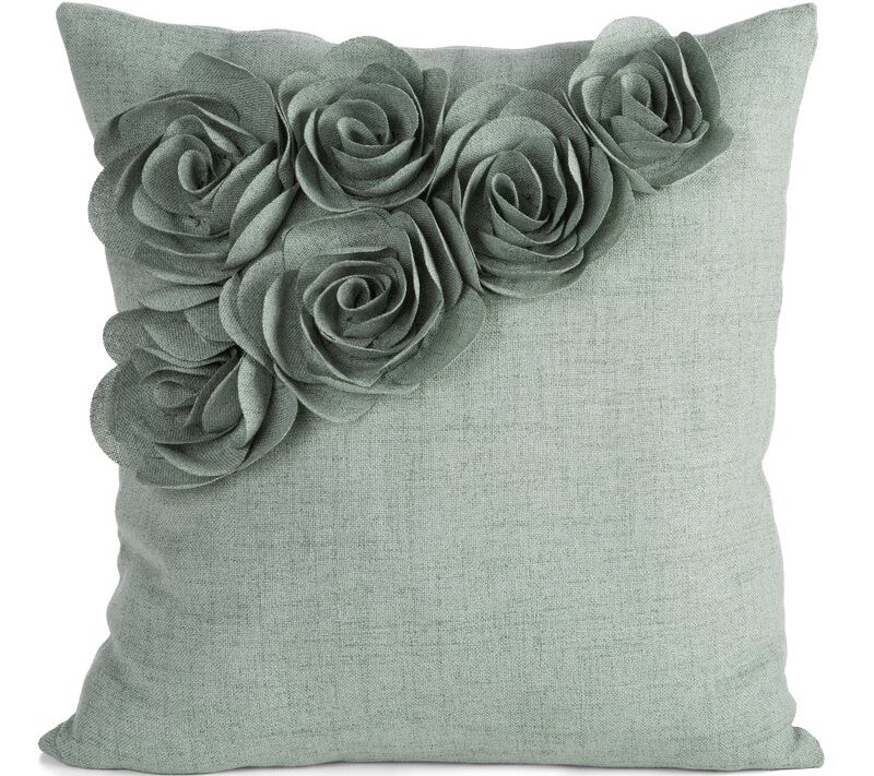 Poszewka Flores 7 zielona 45 X 45 cm – z aplikacją róż