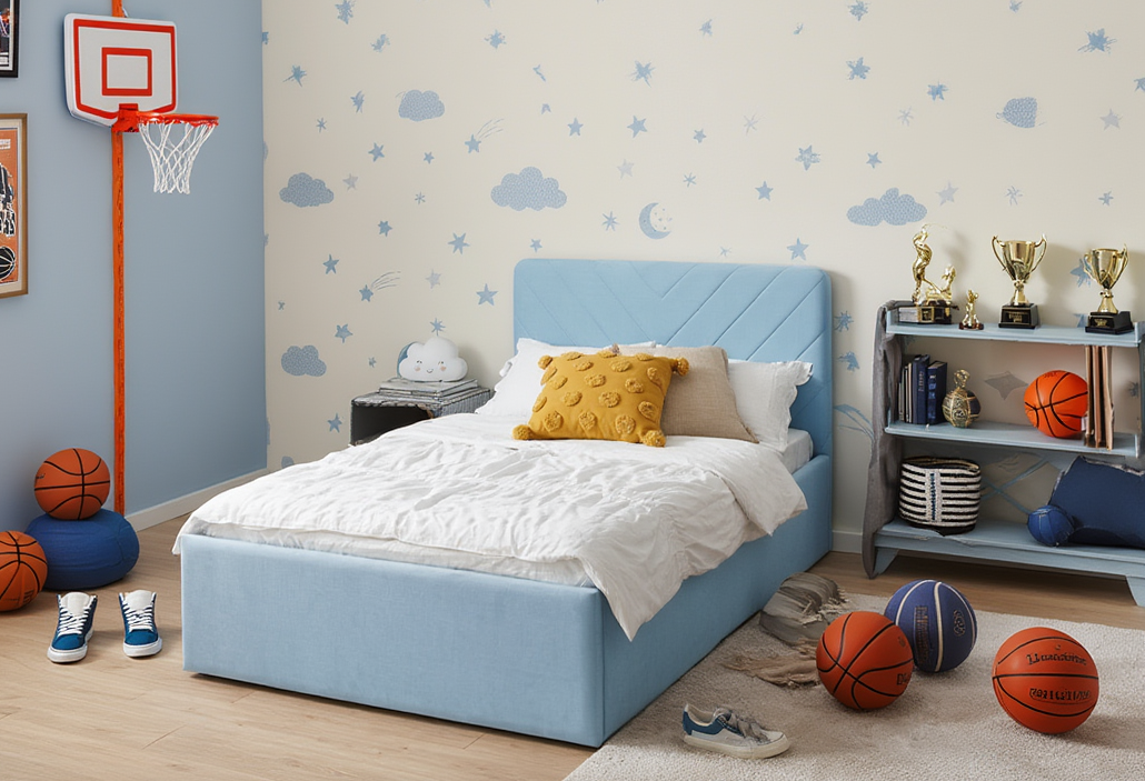 Tapicerowane Łóżko Dziecięce Stitch Jodełka Box Texti - Elegancja i Pojemna Skrzynia