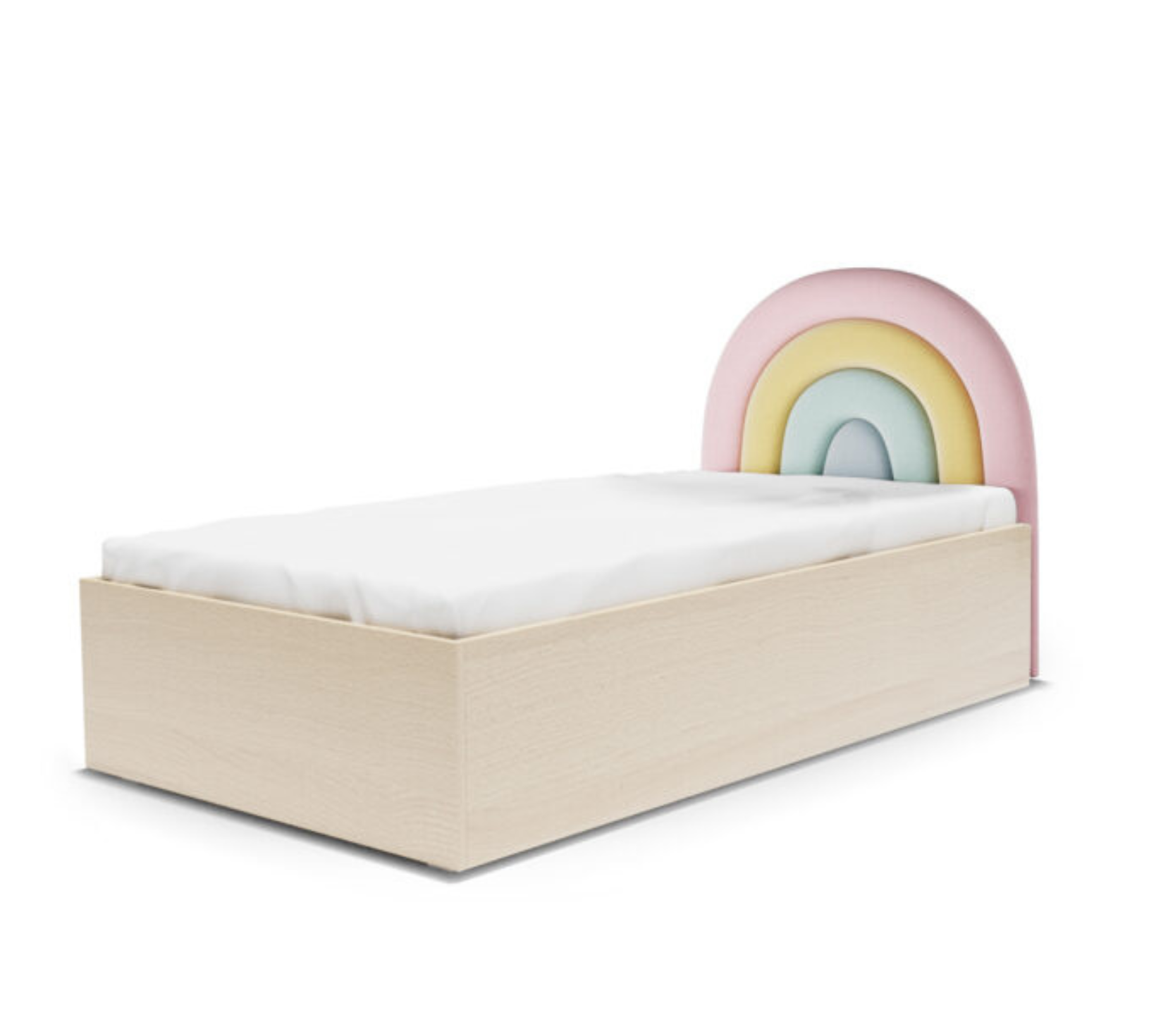 Łóżko Dziecięce Rainbow Tęcza Box Basic – Pastelowy Zagłówek Tęcza z Pojemną Skrzynią