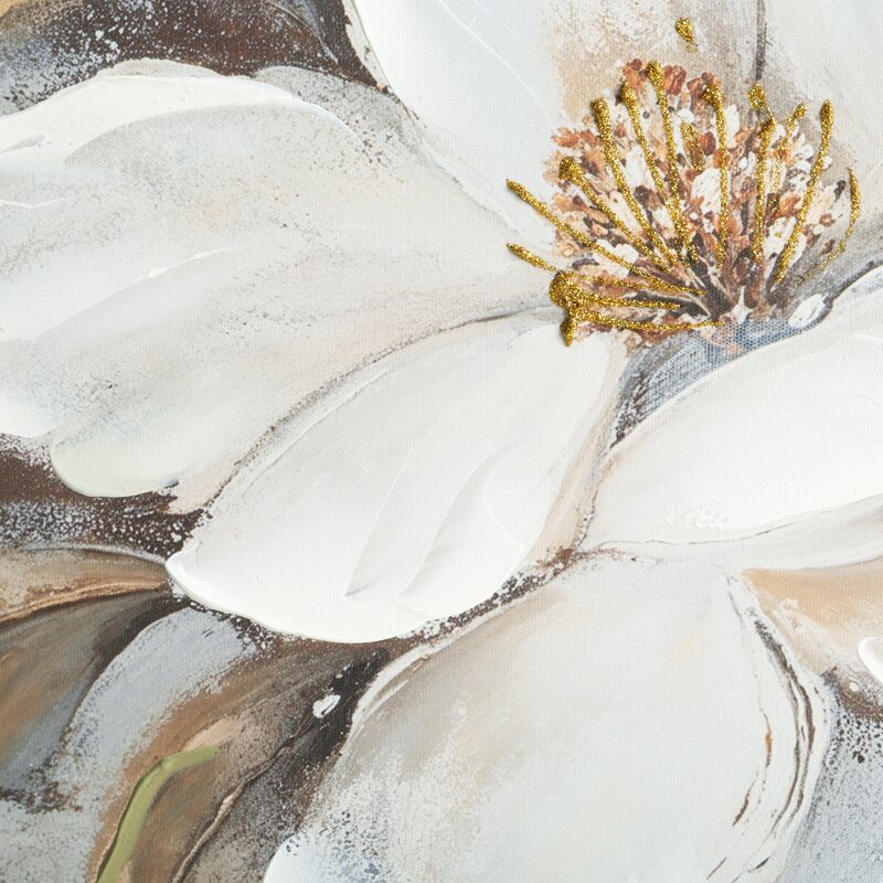 Obraz ręcznie malowany z magnoliami kremowy 100 X 70 CM – wprowadza naturalne piękno