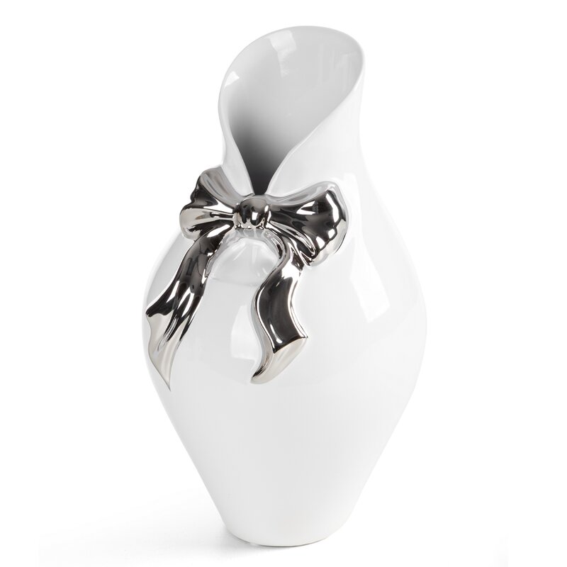 Wazon ceramiczny Akira biały O 16 x 29 cm – z ozdobną kokardą