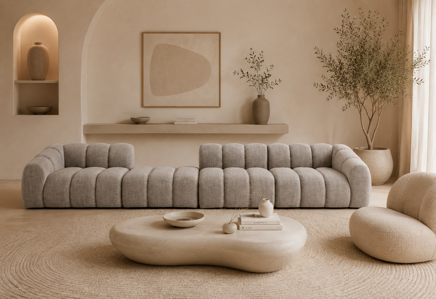 Sofa Tapicerowana Modułowa Arand Line SL+P+S+SP - Duża Kanapa 410 cm z Komfortowym Podłokietnikiem