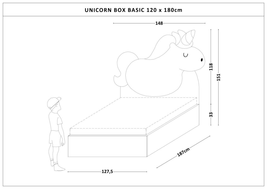 Łóżko Dziecięce Unicorn Box Basic - Łóżko Z Pojemnikiem I Zagłówkiem W Kształcie Jednorożca
