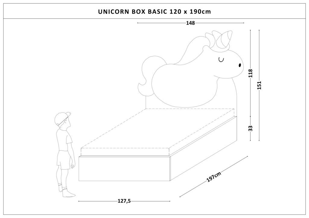 Łóżko Dziecięce Unicorn Box Basic - Łóżko Z Pojemnikiem I Zagłówkiem W Kształcie Jednorożca