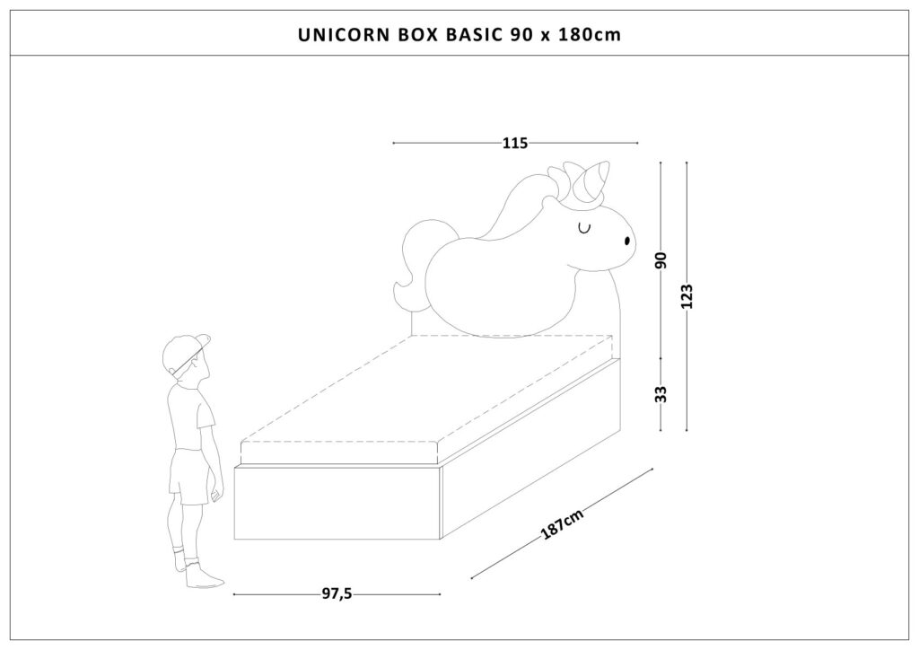 Łóżko Dziecięce Unicorn Box Basic - Łóżko Z Pojemnikiem I Zagłówkiem W Kształcie Jednorożca