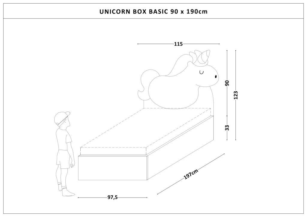 Łóżko Dziecięce Unicorn Box Basic - Łóżko Z Pojemnikiem I Zagłówkiem W Kształcie Jednorożca