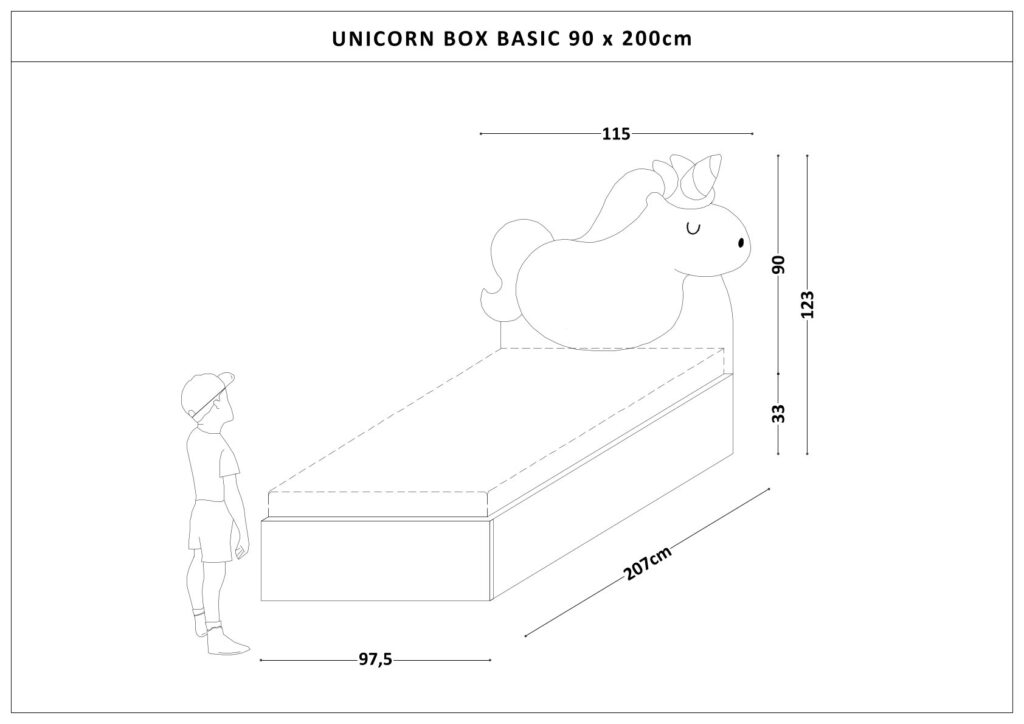 Łóżko Dziecięce Unicorn Box Basic - Łóżko Z Pojemnikiem I Zagłówkiem W Kształcie Jednorożca