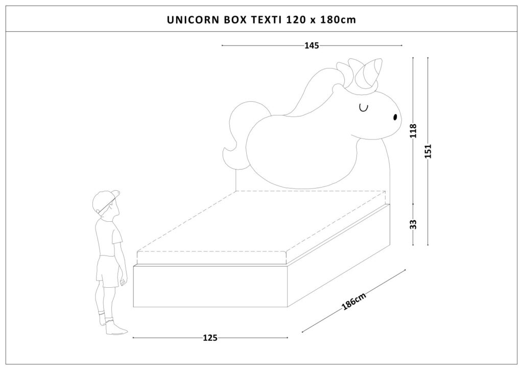 Łóżko Dziecięce Unicorn Box Texti - Tapicerowane Łóżko Z Pojemnikiem I Motywem Jednorożca
