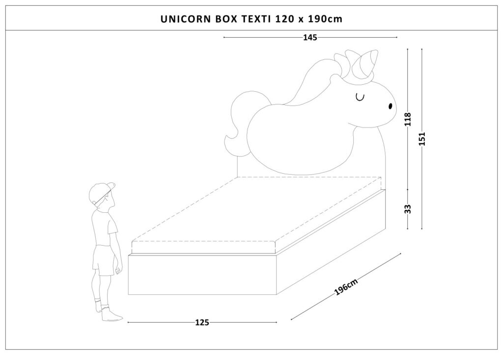 Łóżko Dziecięce Unicorn Box Texti - Tapicerowane Łóżko Z Pojemnikiem I Motywem Jednorożca