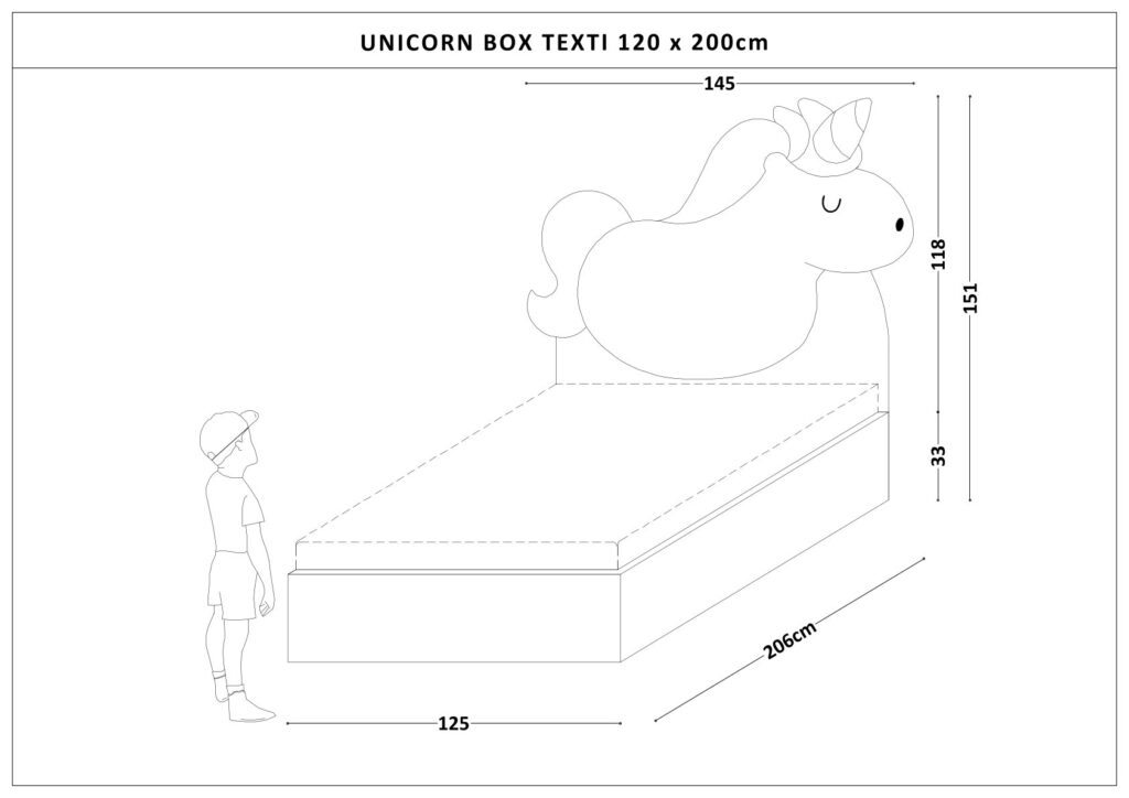 Łóżko Dziecięce Unicorn Box Texti - Tapicerowane Łóżko Z Pojemnikiem I Motywem Jednorożca