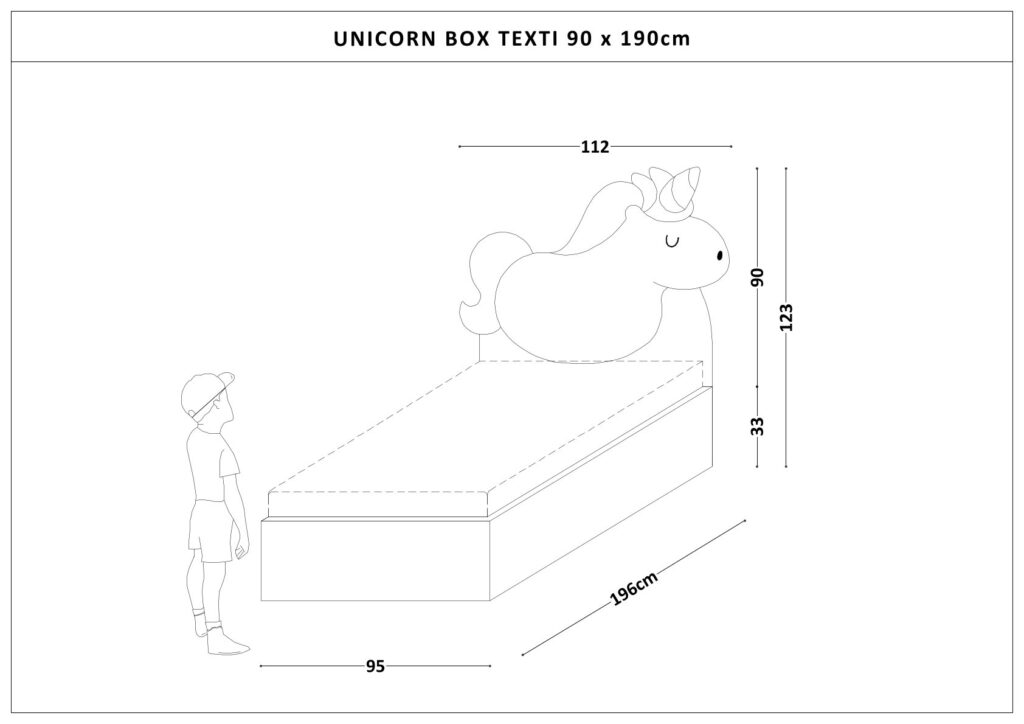 Łóżko Dziecięce Unicorn Box Texti - Tapicerowane Łóżko Z Pojemnikiem I Motywem Jednorożca
